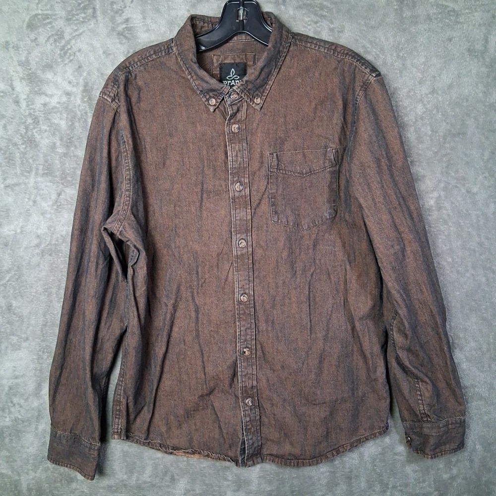 Prana Broderick Button Down Long Sleeve Shirt Men Medium Brown Rust Copper‎ Tone
